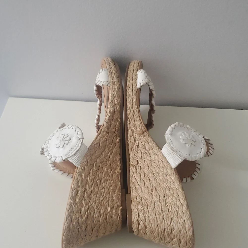 Jack Rogers Shelby Whipstitch White Leather Wedge Sandals with Espadrille 8.5 - Picture 13 of 14